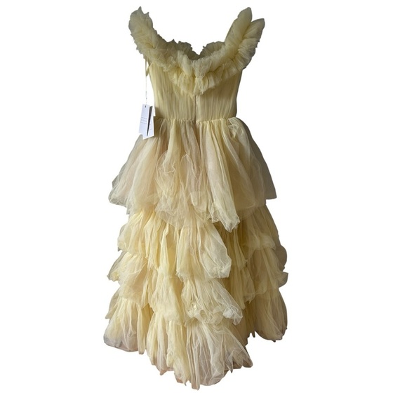 Mac Duggal 20570 Lemon Off-the-Shoulder High-Low Tulle Gown - Picture 3 of 7